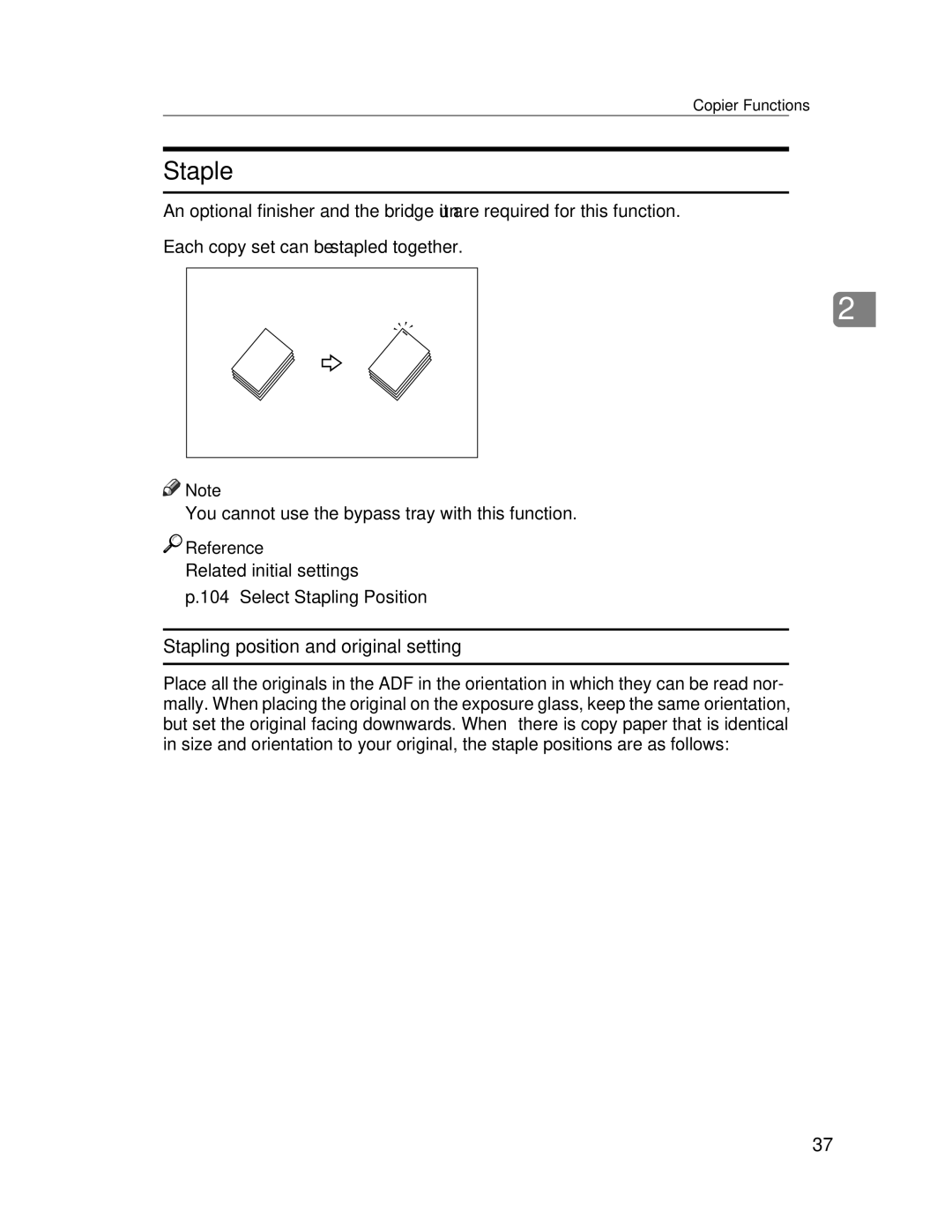 Lanier LD235, LD245 manual Staple, Stapling position and original setting 