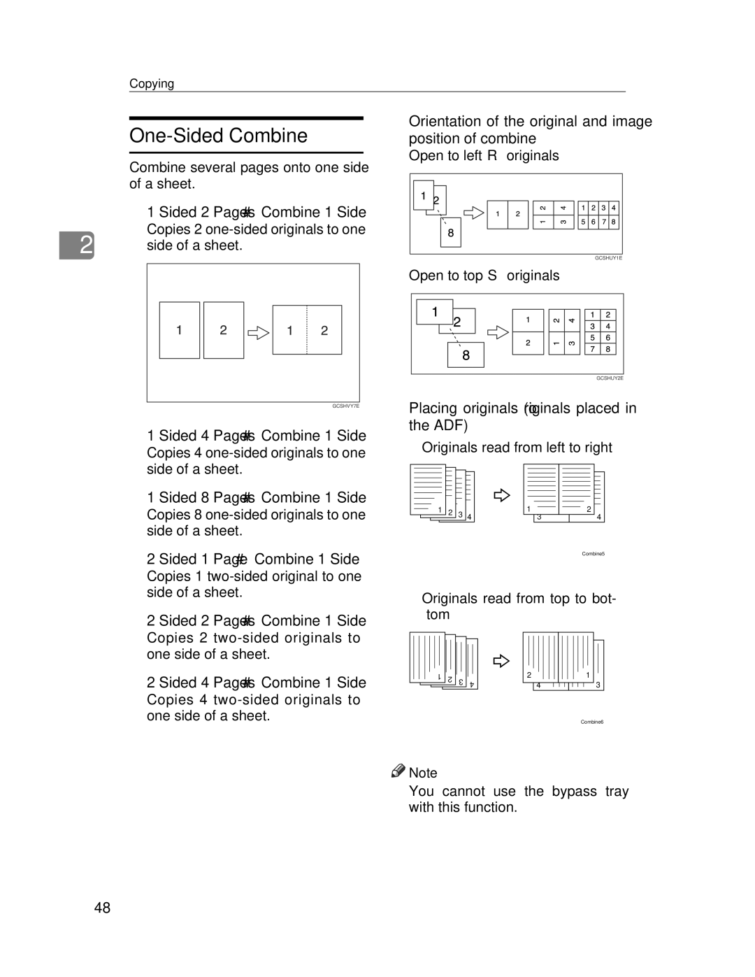 Lanier LD245 One-Sided Combine, Sided 1 Page → Combine 1 Side, Orientation of the original and image position of combine 