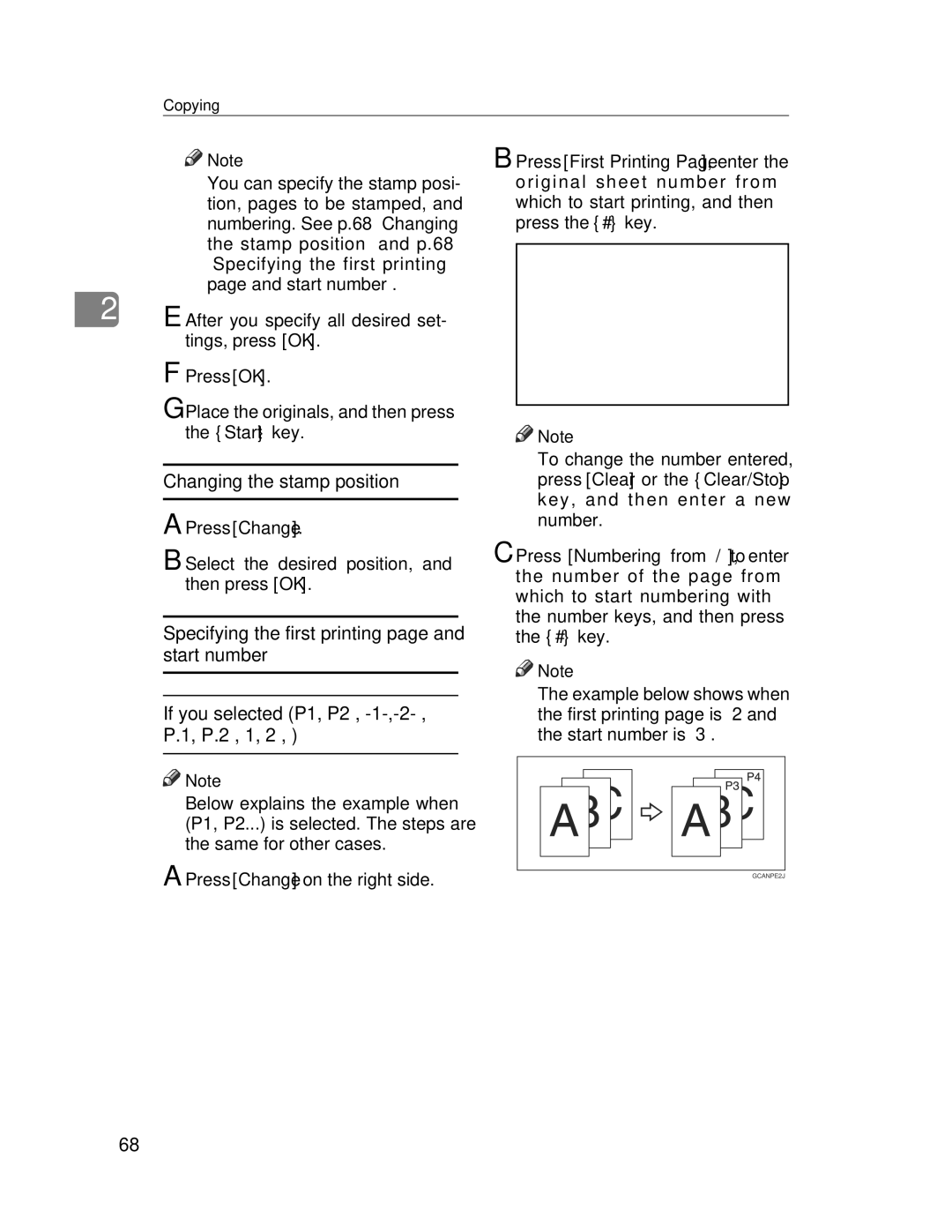 Lanier LD245, LD235 manual Changing the stamp position, Specifying the first printing page and start number 