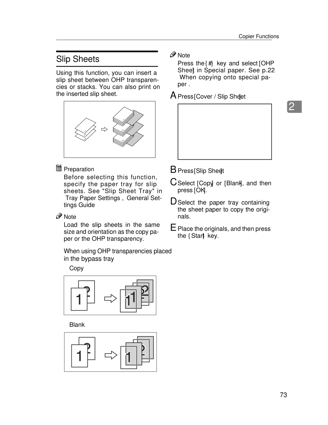 Lanier LD235 Slip Sheets, Press Cover / Slip Sheet Preparation, When using OHP transparencies placed in the bypass tray 