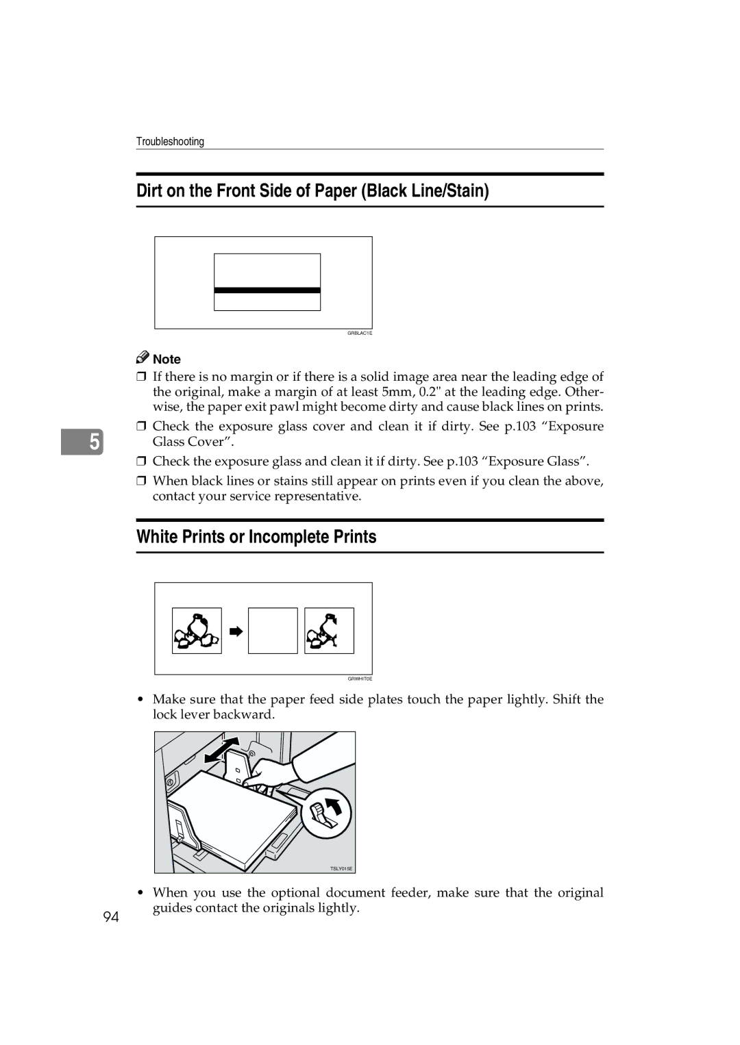 Lanier LDD030, JP1030 manual Dirt on the Front Side of Paper Black Line/Stain, White Prints or Incomplete Prints 