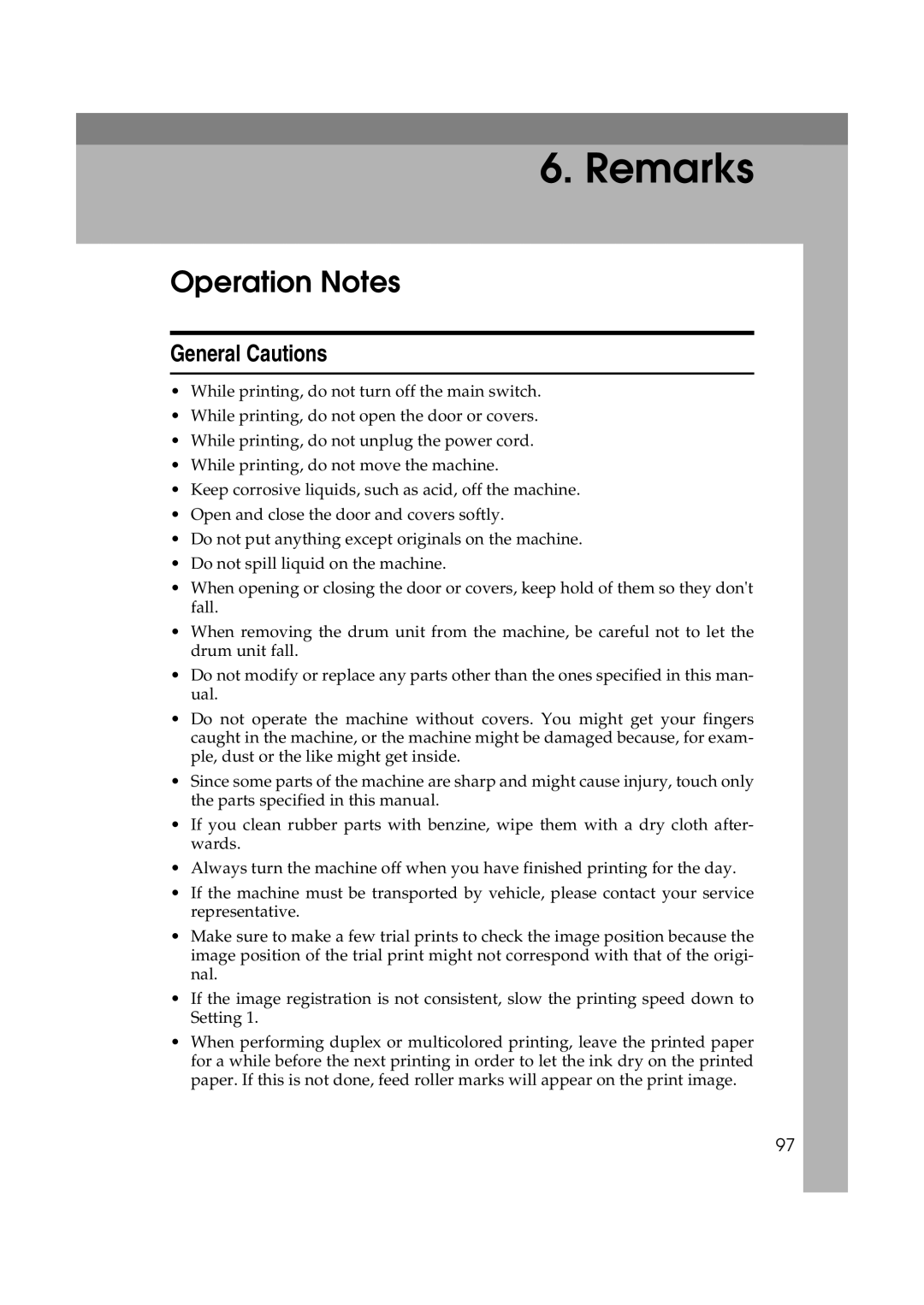 Lanier JP1030, LDD030 manual Operation Notes, General Cautions 