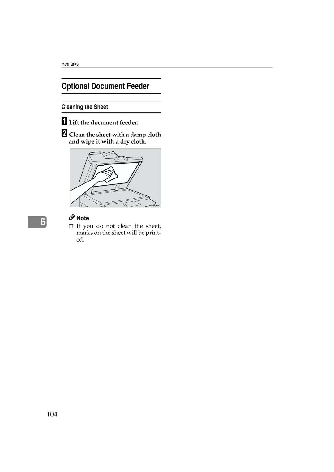 Lanier LDD030, JP1030 manual Optional Document Feeder, Cleaning the Sheet 