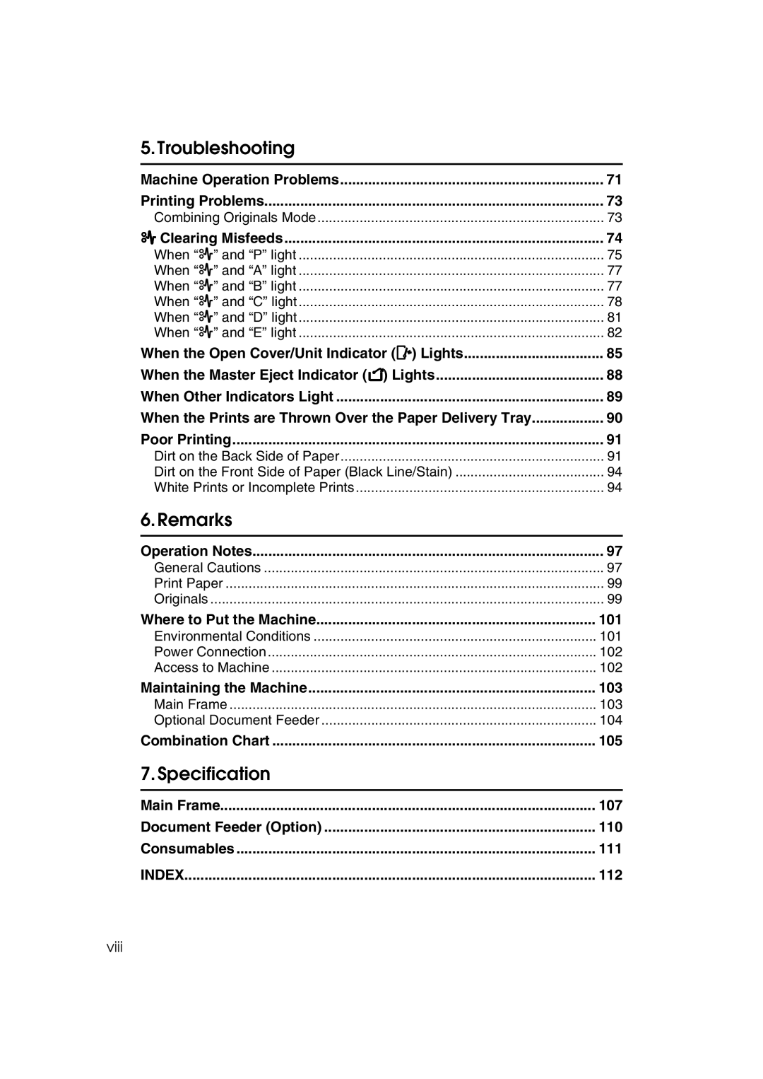 Lanier LDD030, JP1030 manual 101, 105, 107, 110, 111, 112 