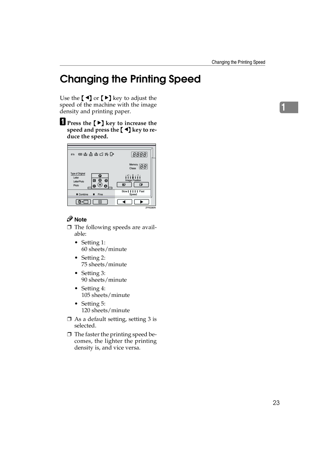 Lanier JP1030, LDD030 manual Changing the Printing Speed 