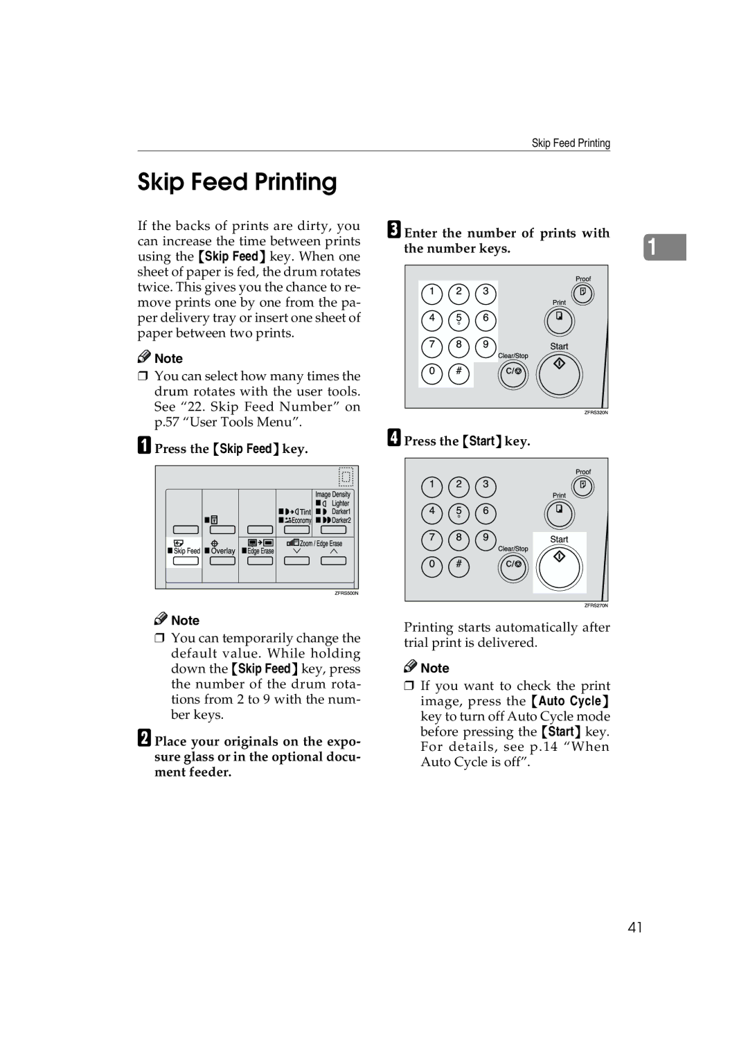 Lanier JP1030, LDD030 manual Skip Feed Printing, Press the Skip Feed key 