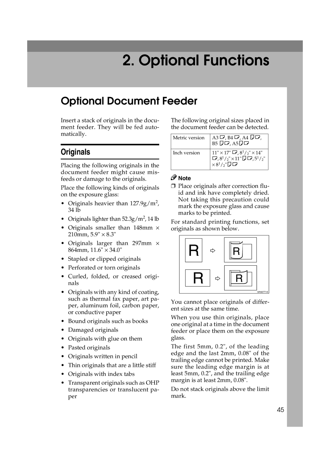 Lanier JP1030, LDD030 manual Optional Document Feeder, Originals 