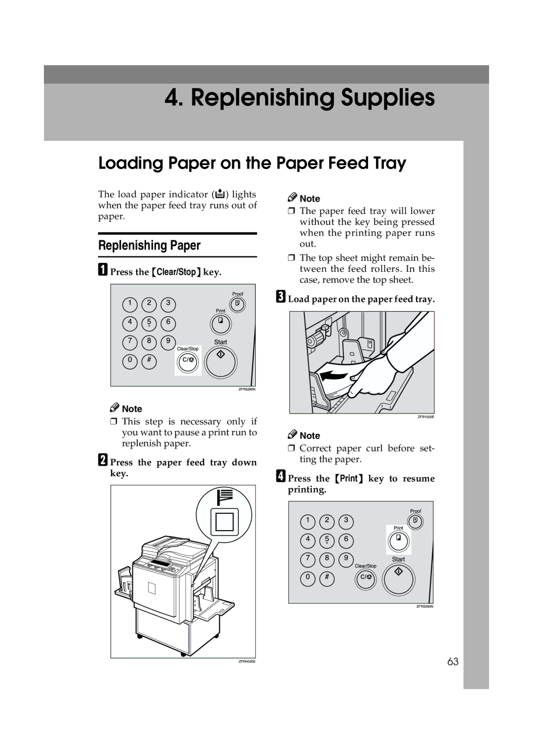 Lanier JP1030, LDD030 manual Loading Paper on the Paper Feed Tray, Replenishing Paper 