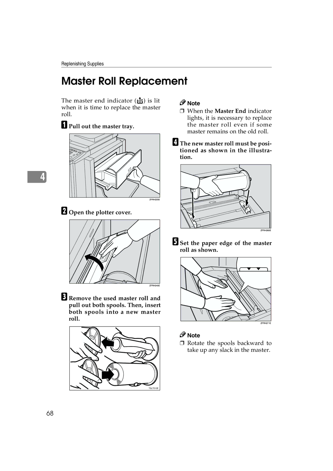 Lanier LDD030, JP1030 manual Master Roll Replacement, Pull out the master tray Open the plotter cover 