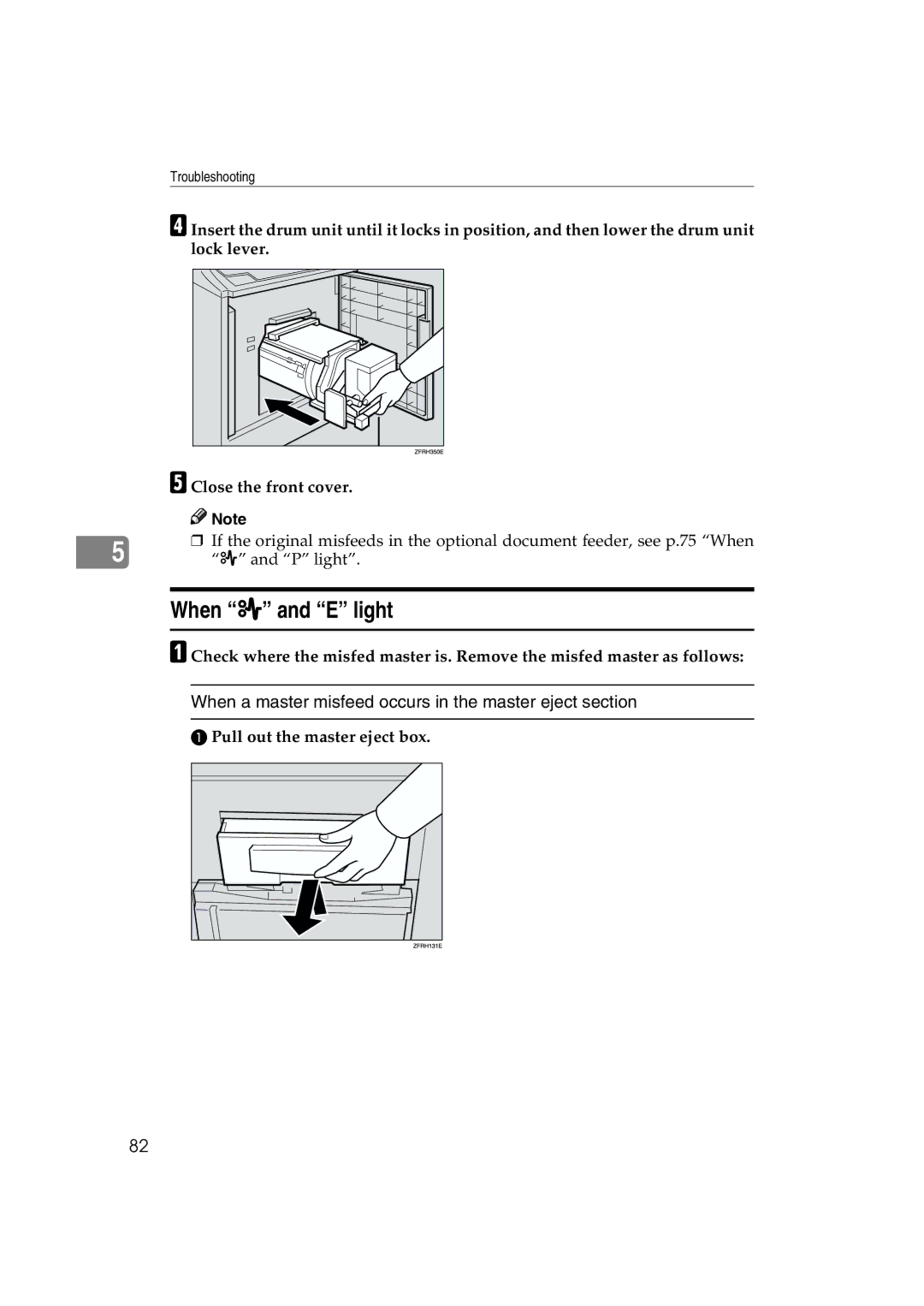 Lanier LDD030, JP1030 manual When x and E light, Pull out the master eject box 