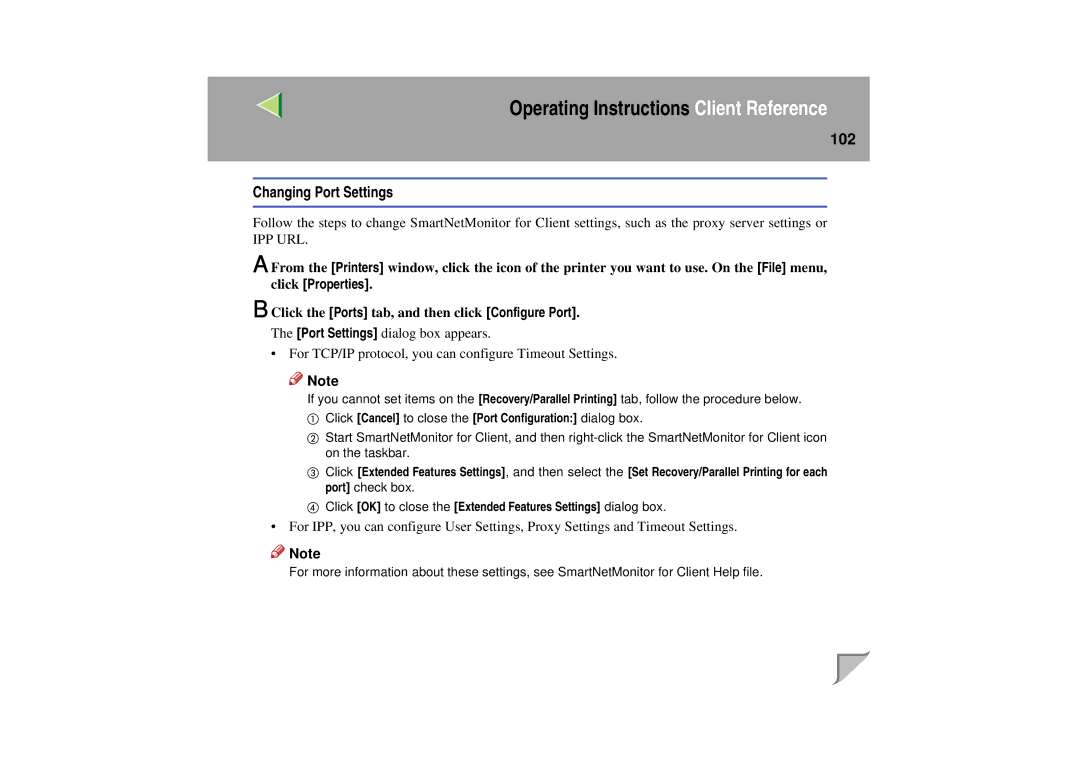 Lanier LP 036c operating instructions Changing Port Settings 
