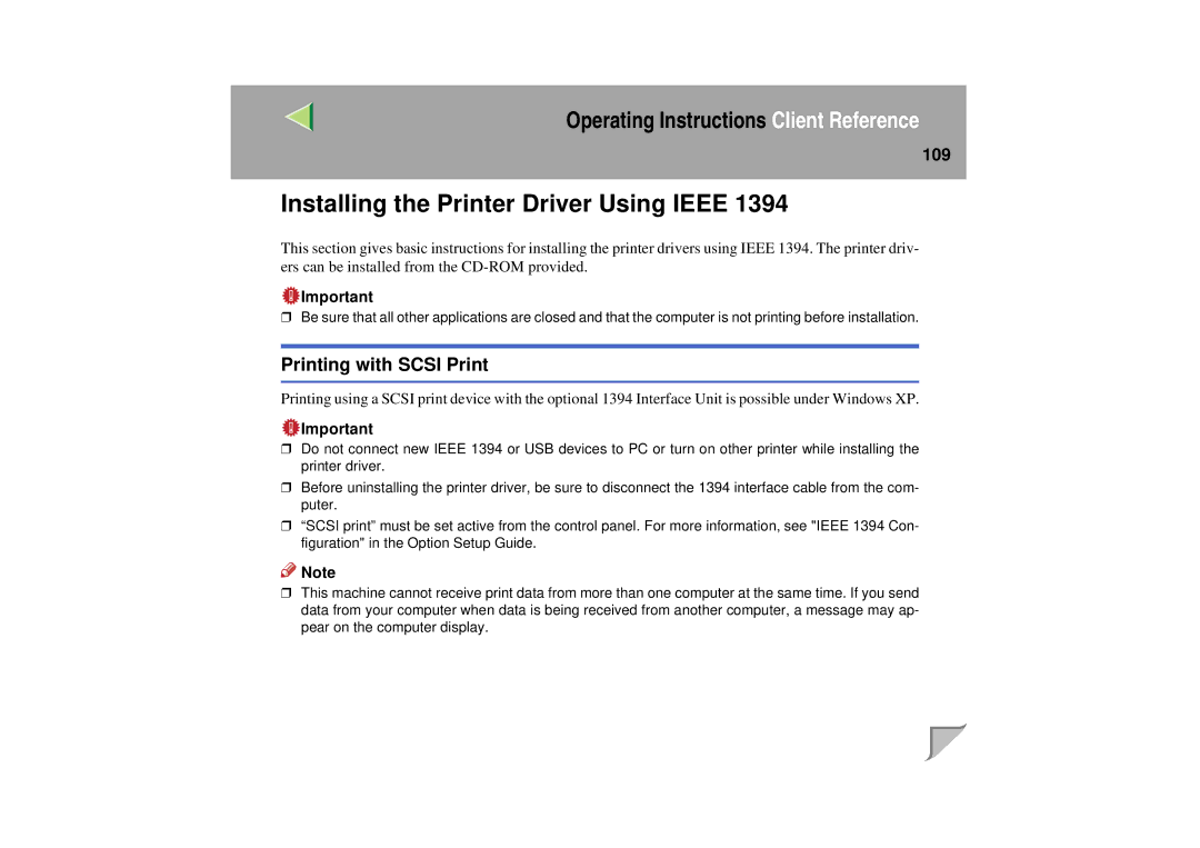 Lanier LP 036c operating instructions Installing the Printer Driver Using Ieee, 109 