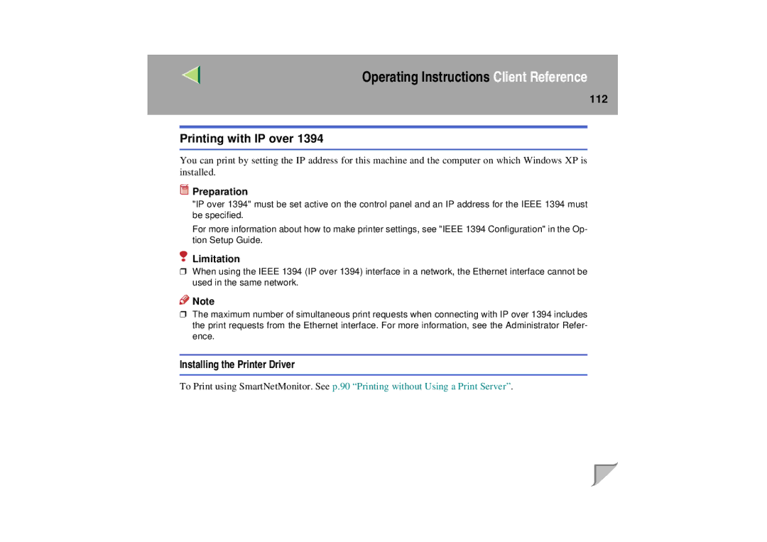 Lanier LP 036c operating instructions Printing with IP over, 112 