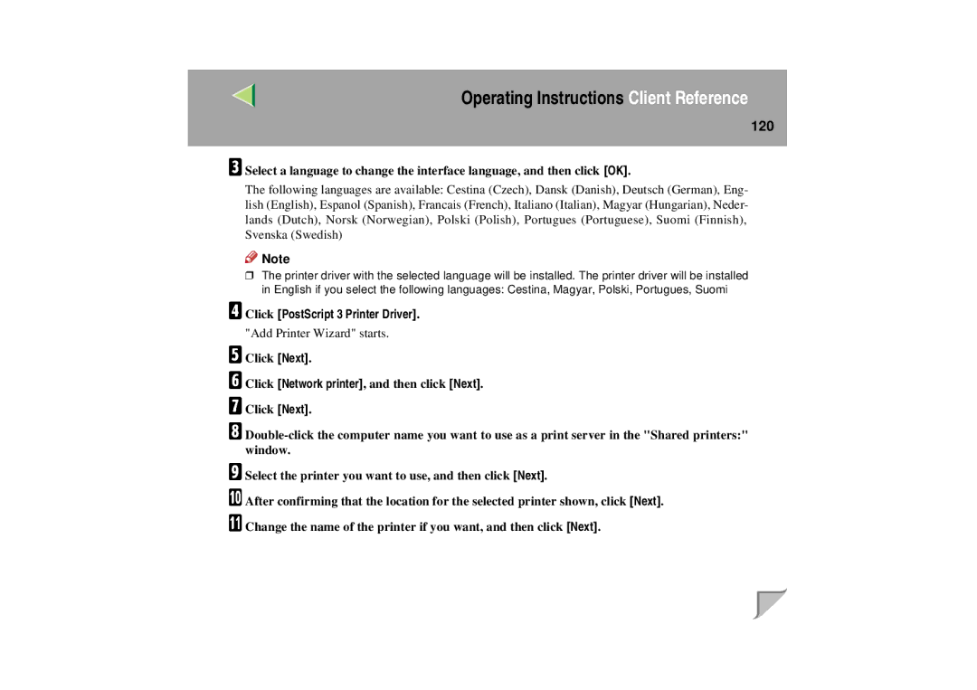 Lanier LP 036c operating instructions 120, Click PostScript 3 Printer Driver 