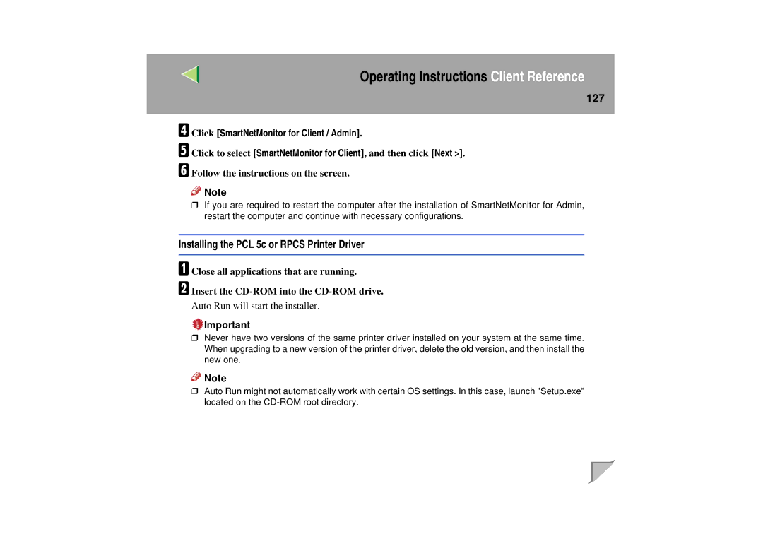 Lanier LP 036c operating instructions 127, Installing the PCL 5c or Rpcs Printer Driver 