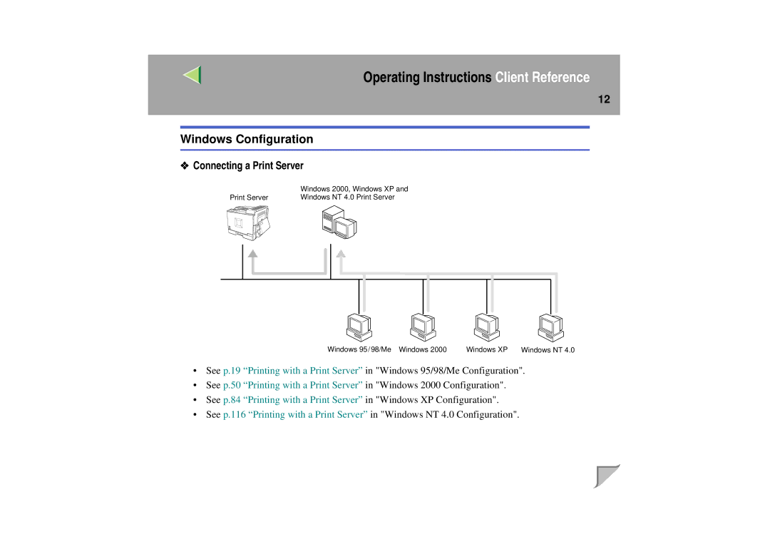 Lanier LP 036c operating instructions Windows Configuration, Connecting a Print Server 