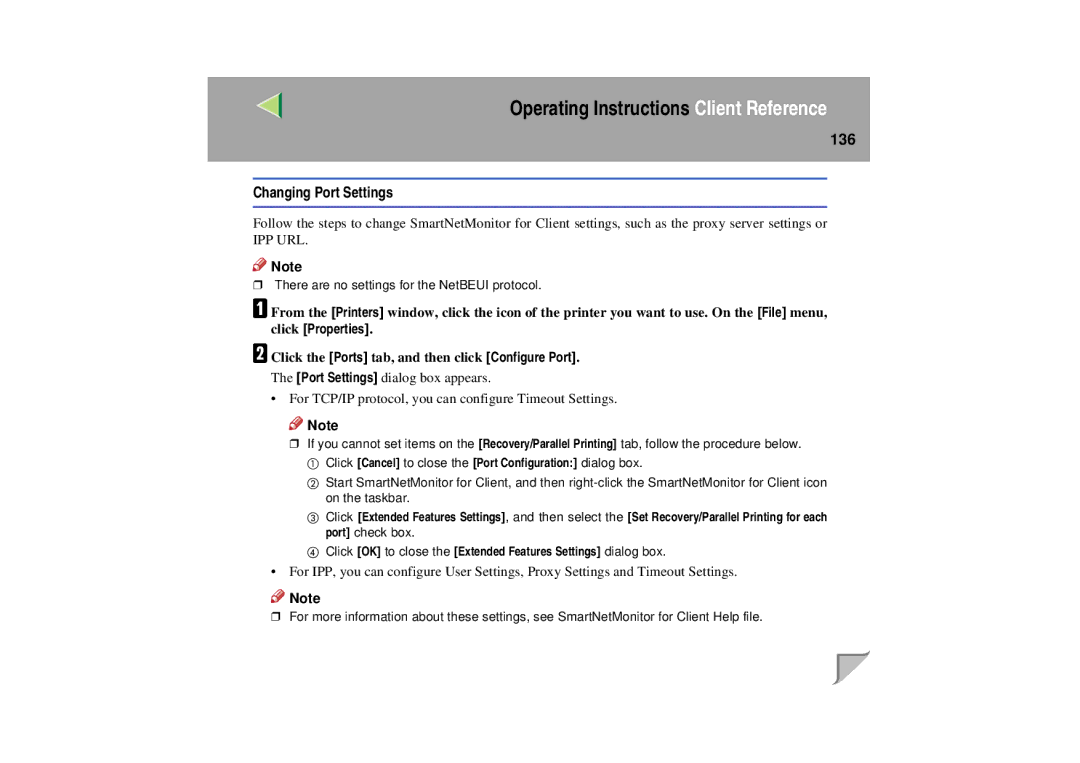 Lanier LP 036c operating instructions Changing Port Settings 