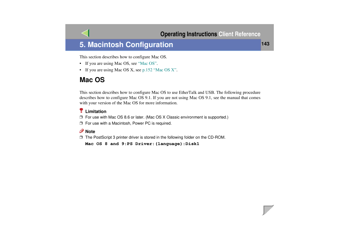 Lanier LP 036c operating instructions Mac OS, 143 