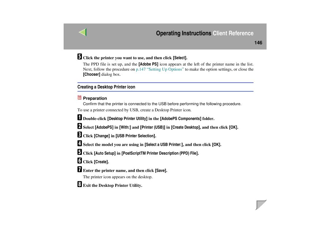 Lanier LP 036c operating instructions 146, Creating a Desktop Printer icon, Click Create 