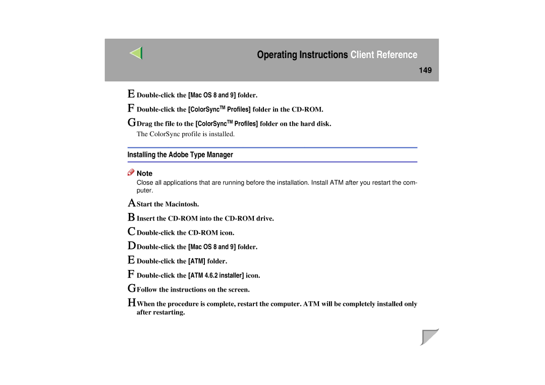 Lanier LP 036c operating instructions 149, Installing the Adobe Type Manager 