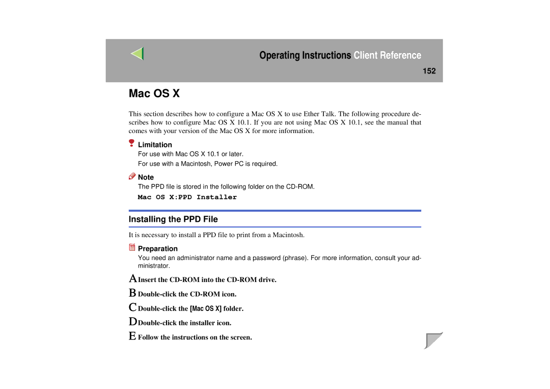 Lanier LP 036c operating instructions Installing the PPD File, 152 