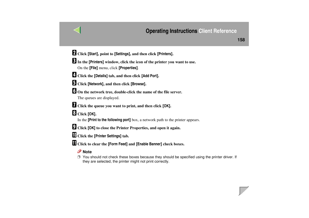 Lanier LP 036c operating instructions 158, Click the Printer Settings tab 
