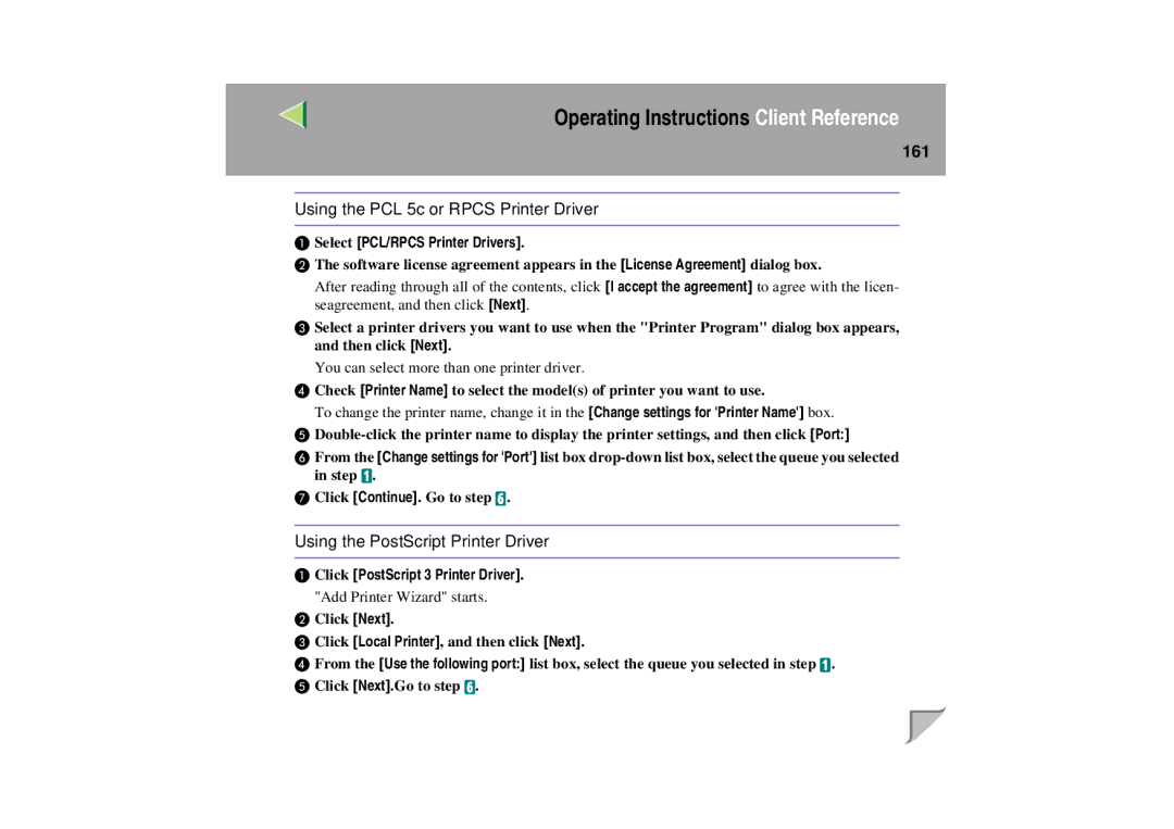 Lanier LP 036c operating instructions 161, Using the PCL 5c or Rpcs Printer Driver 