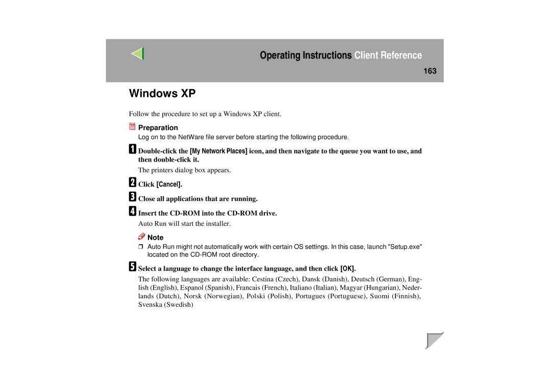 Lanier LP 036c operating instructions Windows XP, 163, Click Cancel 