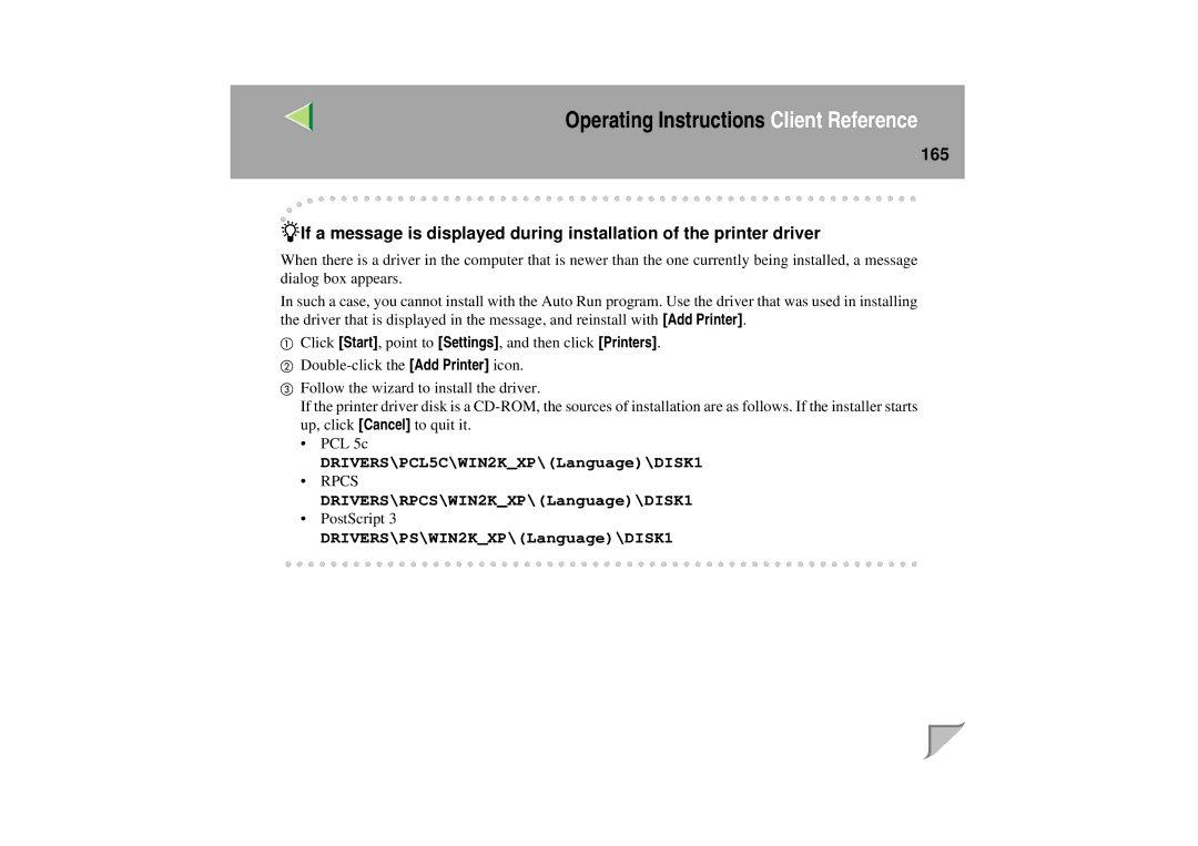 Lanier LP 036c operating instructions DRIVERS\PCL5C\WIN2KXP\Language\DISK1 