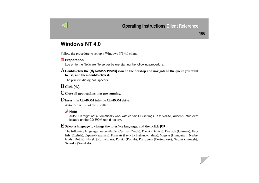 Lanier LP 036c operating instructions Windows NT, 166 