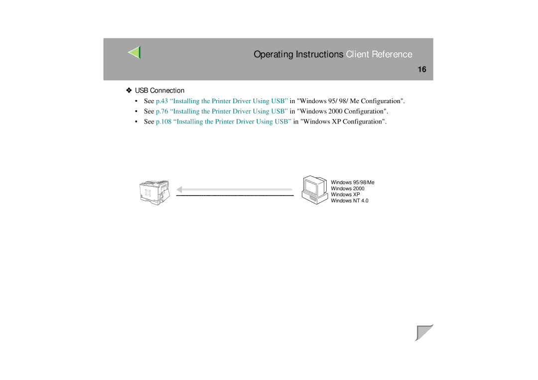 Lanier LP 036c operating instructions USB Connection 