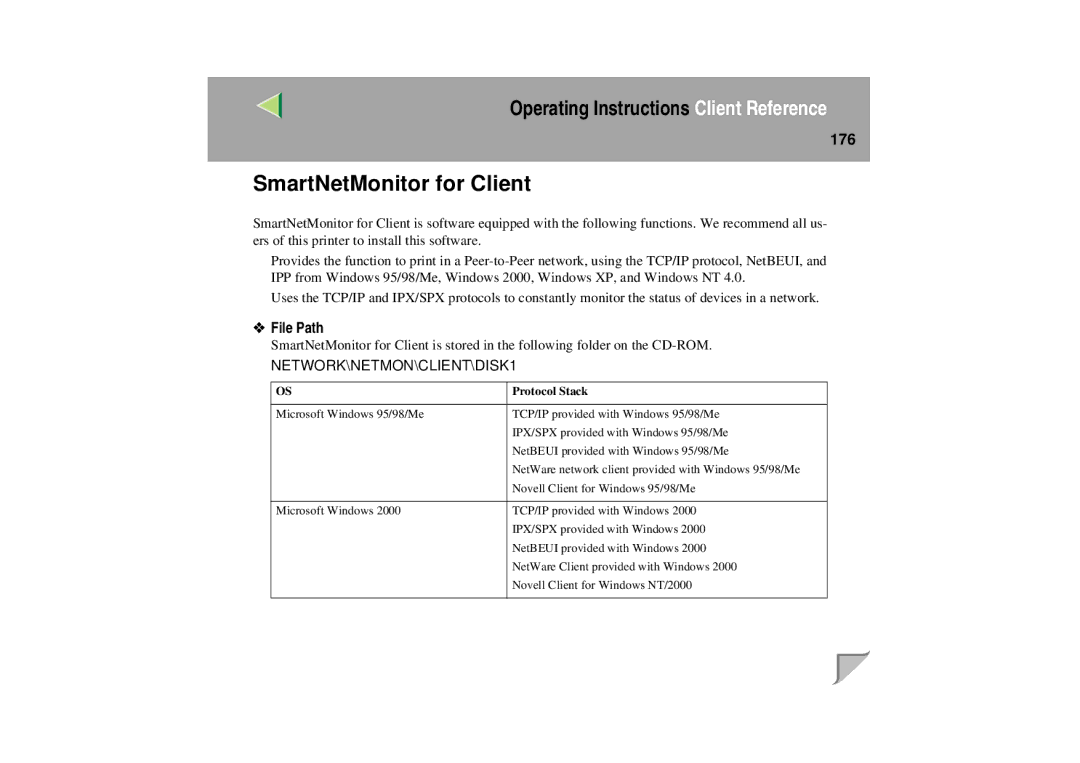 Lanier LP 036c operating instructions SmartNetMonitor for Client, 176 