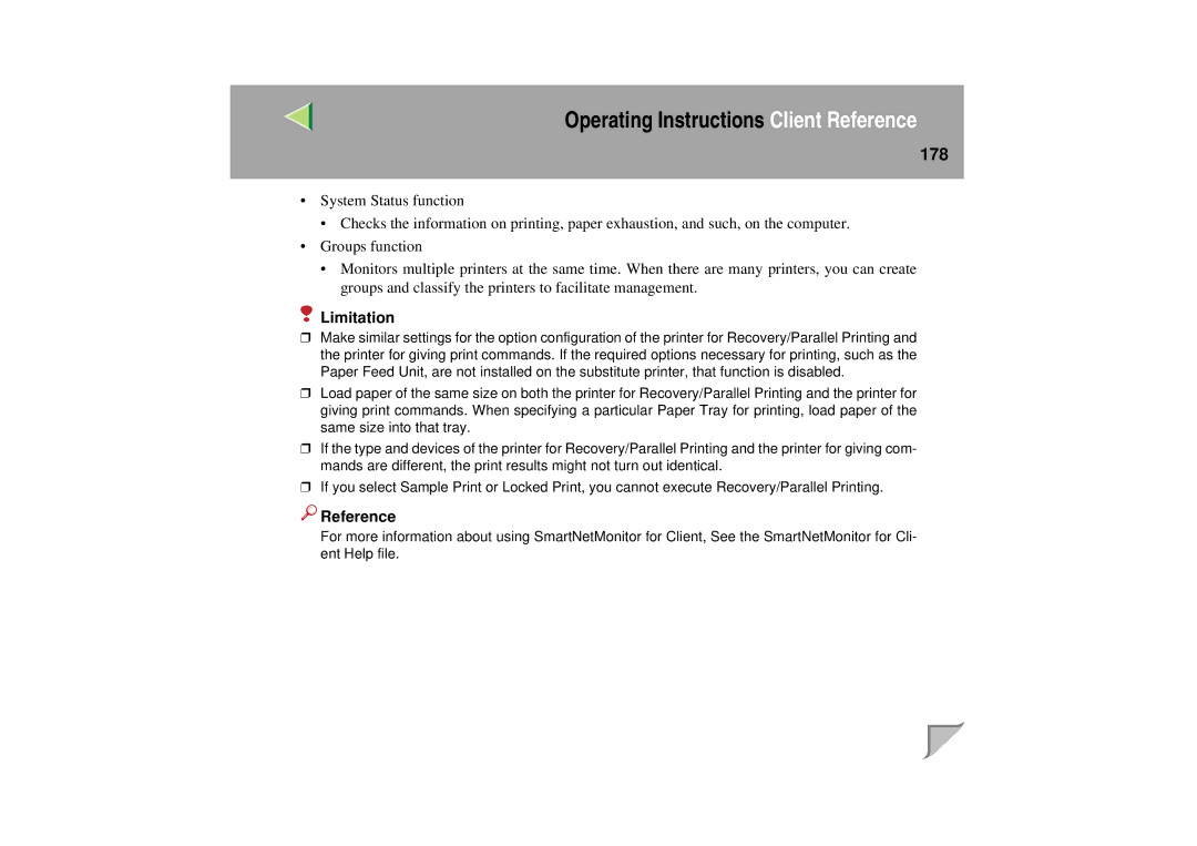 Lanier LP 036c operating instructions 178, Limitation 