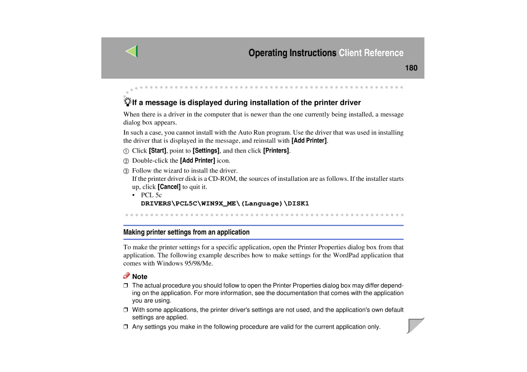 Lanier LP 036c operating instructions Making printer settings from an application 