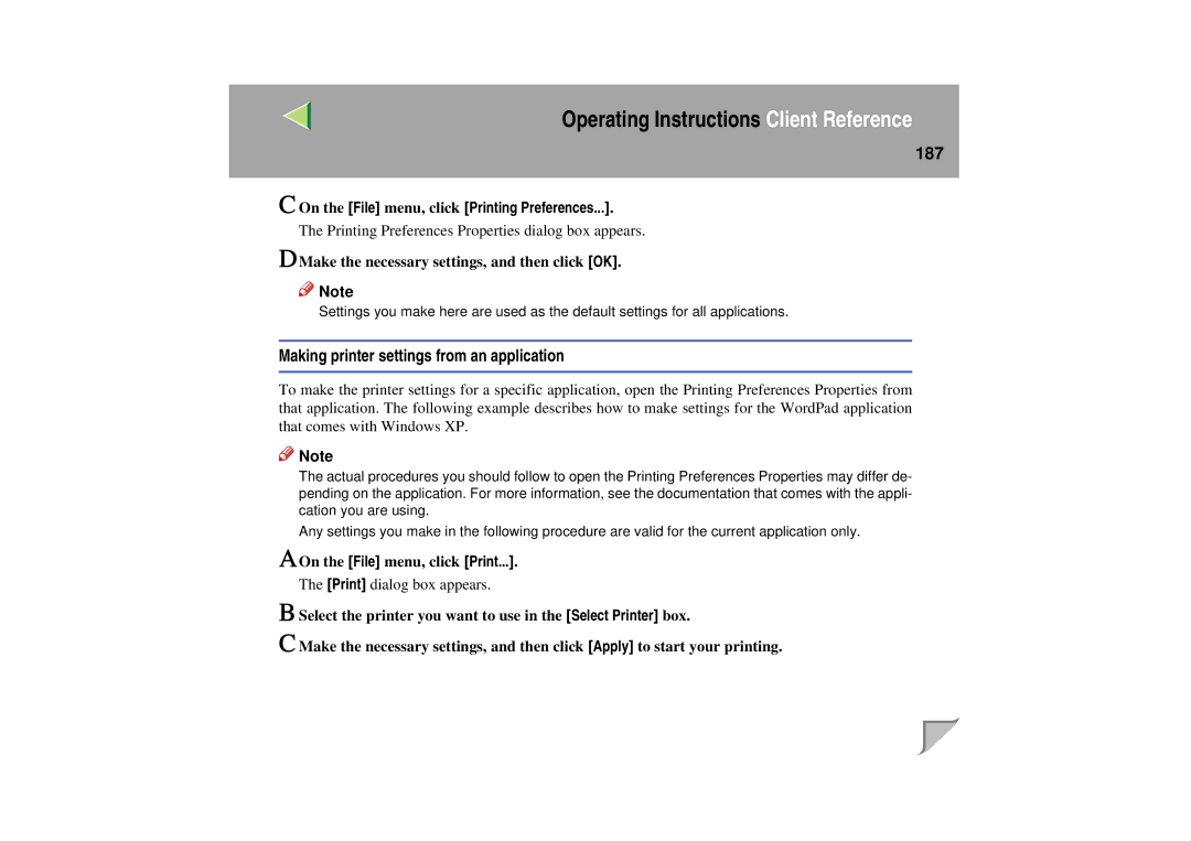 Lanier LP 036c operating instructions 187, On the File menu, click Printing Preferences 