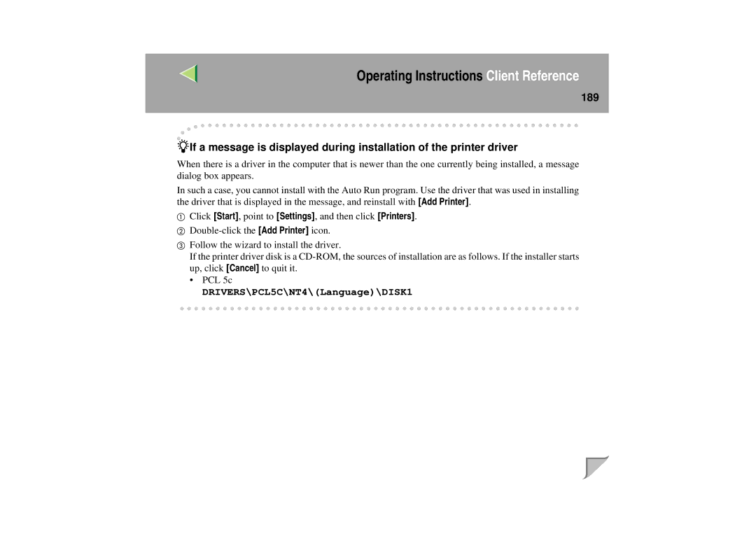 Lanier LP 036c operating instructions DRIVERS\PCL5C\NT4\Language\DISK1 