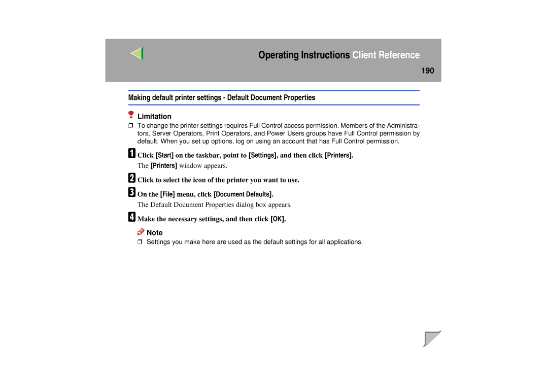 Lanier LP 036c operating instructions On the File menu, click Document Defaults 