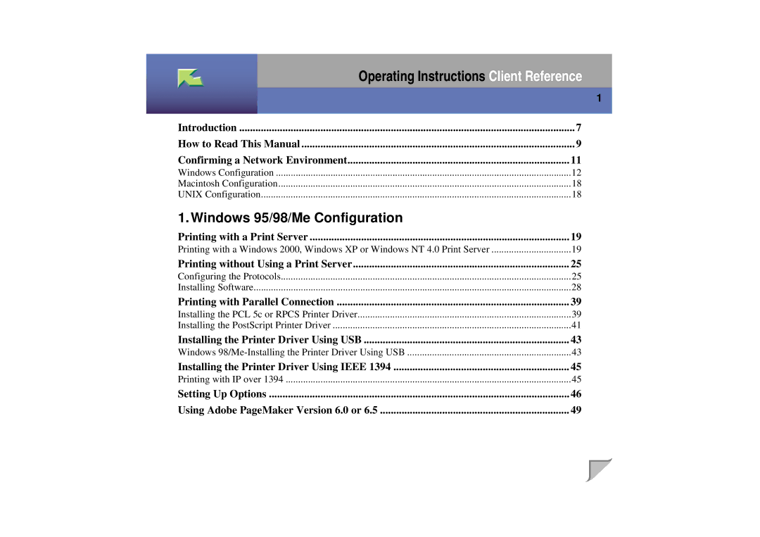 Lanier LP 036c operating instructions Windows 95/98/Me Configuration 