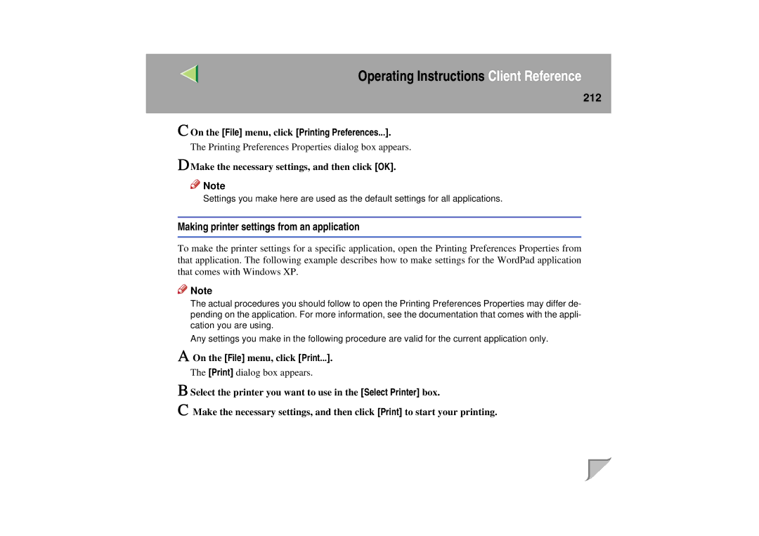Lanier LP 036c operating instructions 212, On the File menu, click Printing Preferences 