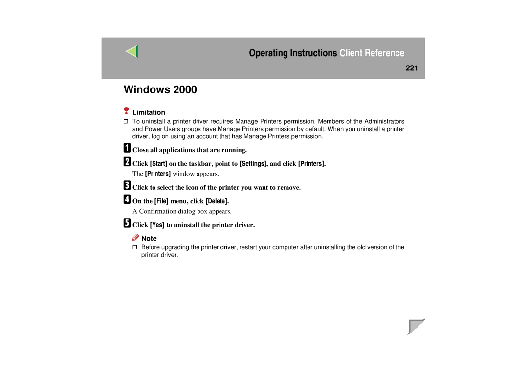 Lanier LP 036c operating instructions Windows, 221 