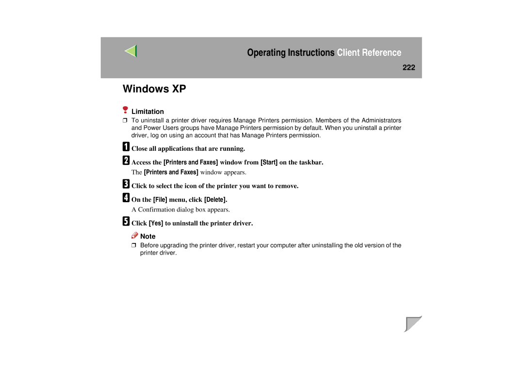 Lanier LP 036c operating instructions Windows XP, 222 