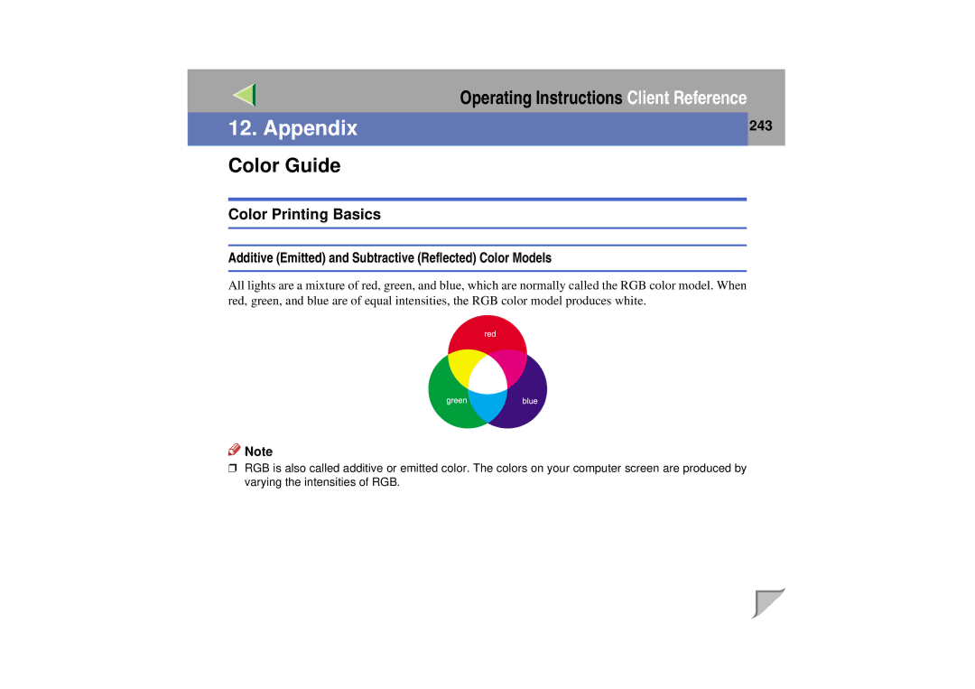 Lanier LP 036c Color Guide, Color Printing Basics, 243, Additive Emitted and Subtractive Reflected Color Models 