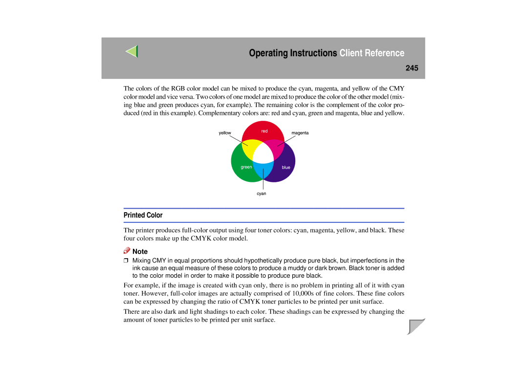 Lanier LP 036c operating instructions 245, Printed Color 