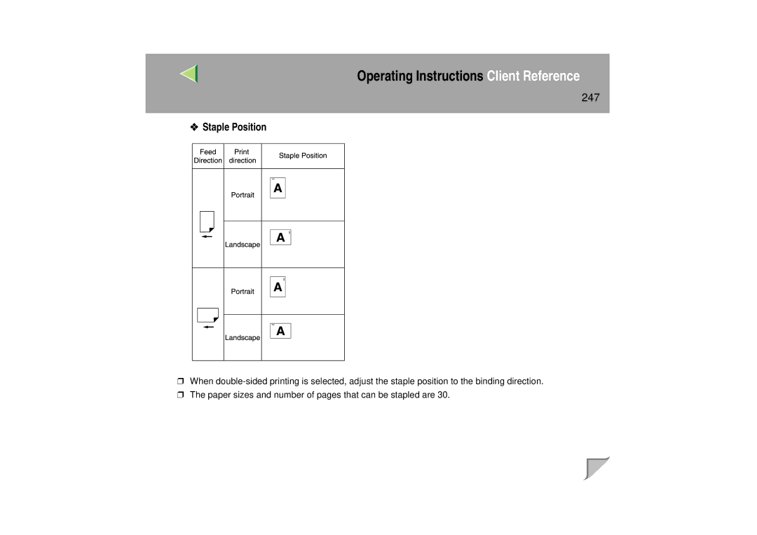 Lanier LP 036c operating instructions Staple Position 