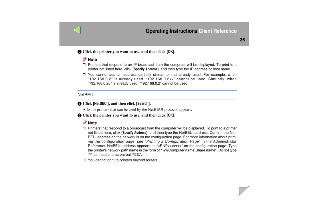 Lanier LP 036c operating instructions NetBEUI 