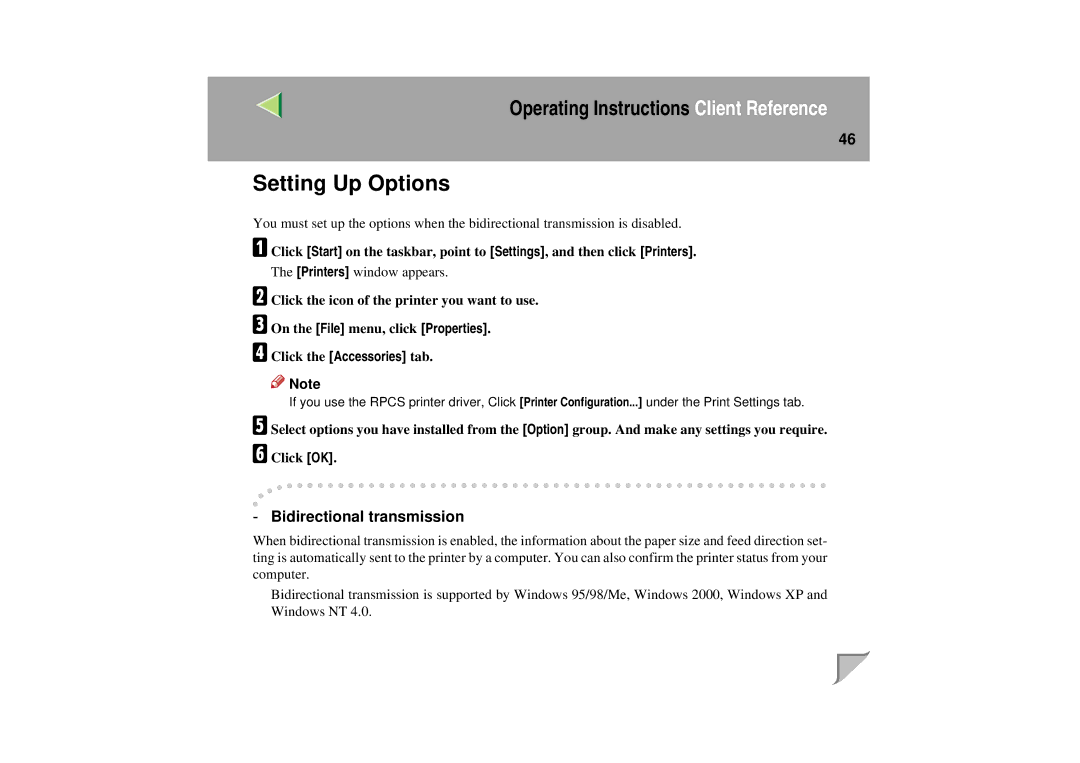 Lanier LP 036c operating instructions Setting Up Options, Bidirectional transmission 