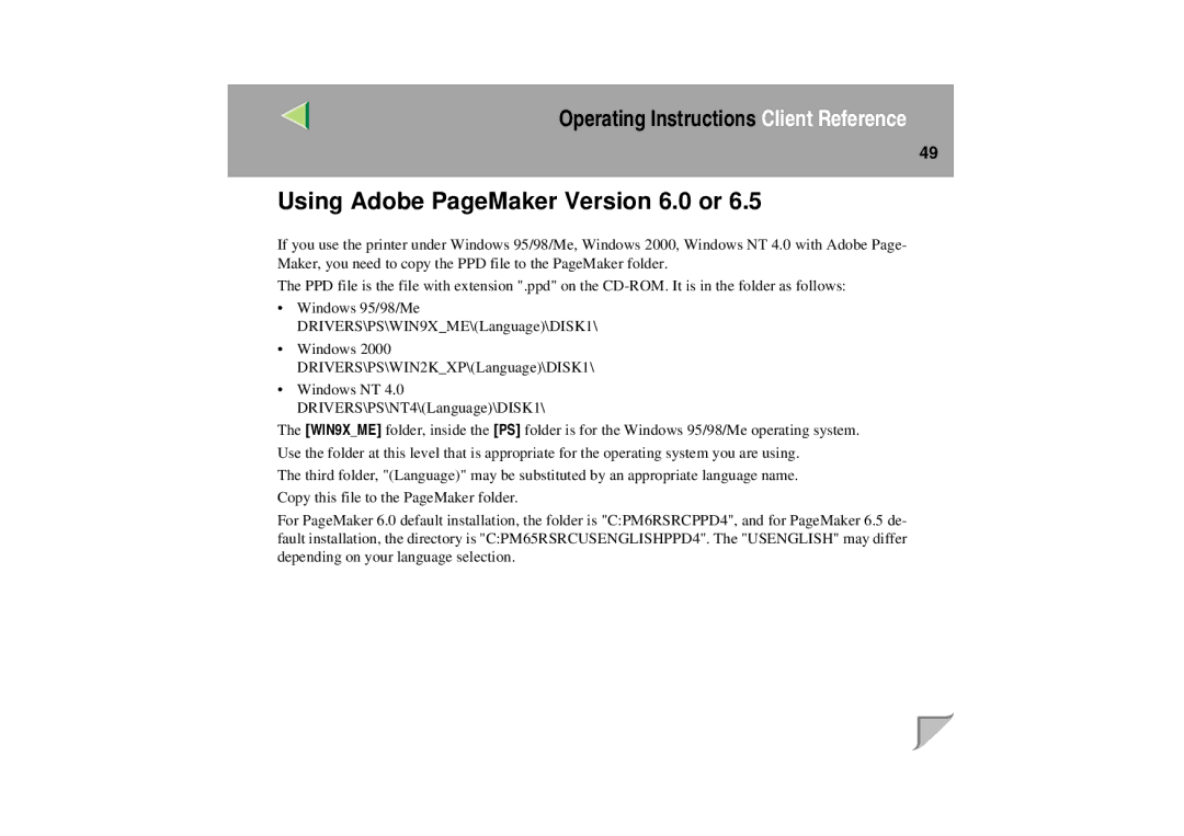 Lanier LP 036c operating instructions Using Adobe PageMaker Version 6.0 or 