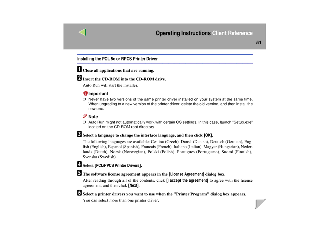 Lanier LP 036c operating instructions Installing the PCL 5c or Rpcs Printer Driver 