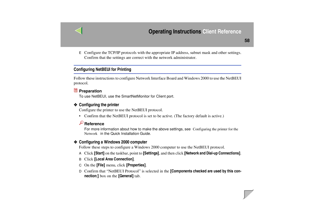 Lanier LP 036c operating instructions Configuring NetBEUI for Printing 