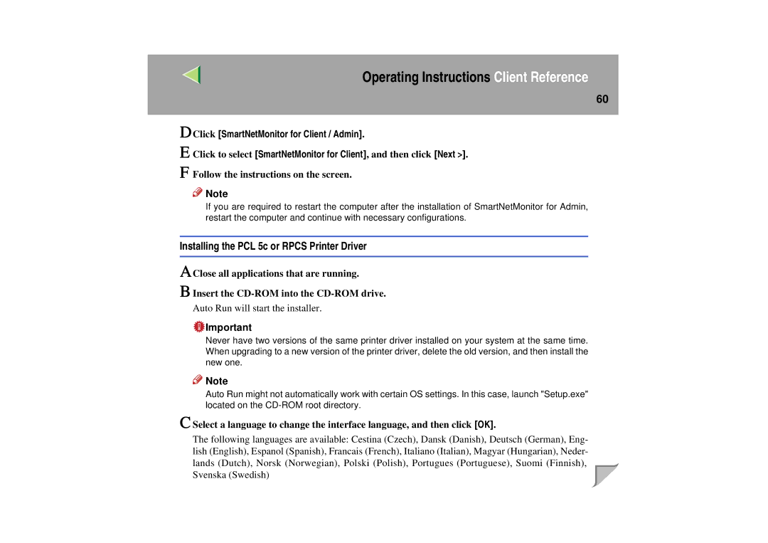 Lanier LP 036c operating instructions Installing the PCL 5c or Rpcs Printer Driver 